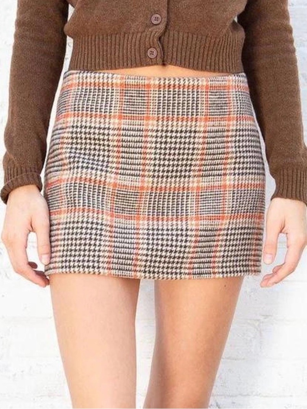 Brandy Melville Houndstooth Plaid Mini Skirt One Size